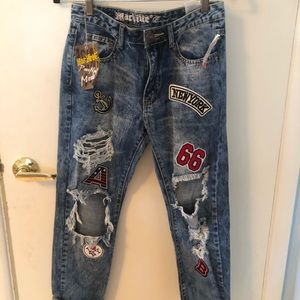 Adorable patched boyfriend cut jeans
